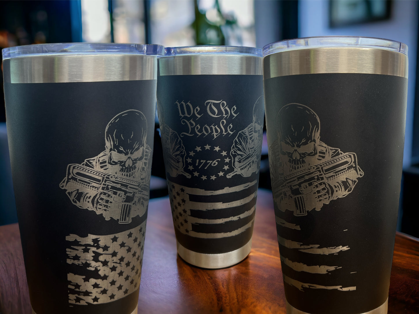 20oz Engraved Travel Tumbler- We the people flag