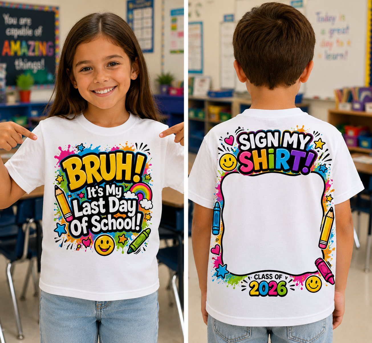 Last Day of School Autograph Shirt 2025–2026 | Kids Sign My Shirt Tee | End of School Memory Shirt | Graduation Shirt for Boys & Girls