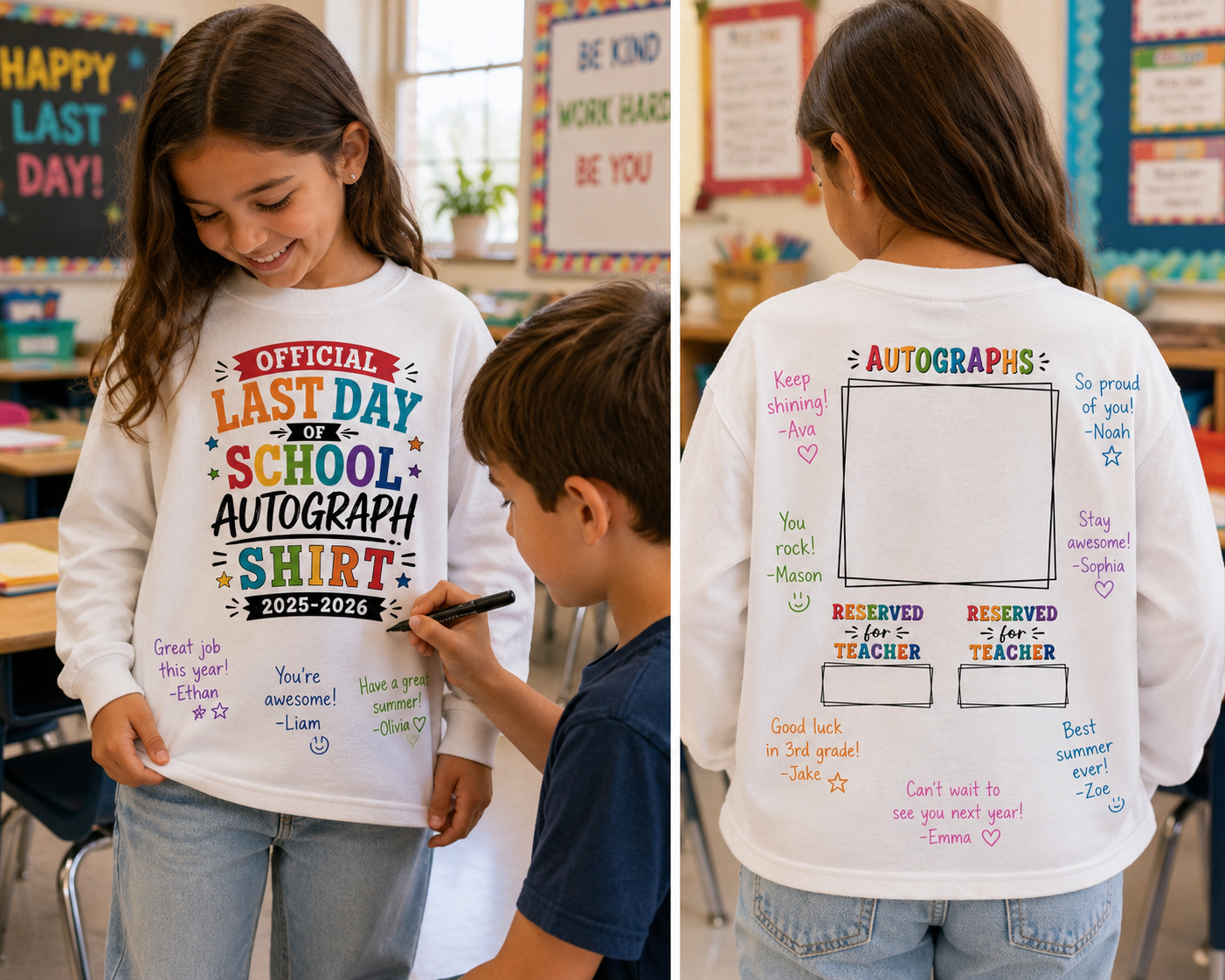 Last Day of School Autograph Shirt 2025–2026 | Kids Sign My Shirt Tee | End of School Memory Shirt | Graduation Shirt for Boys & Girls