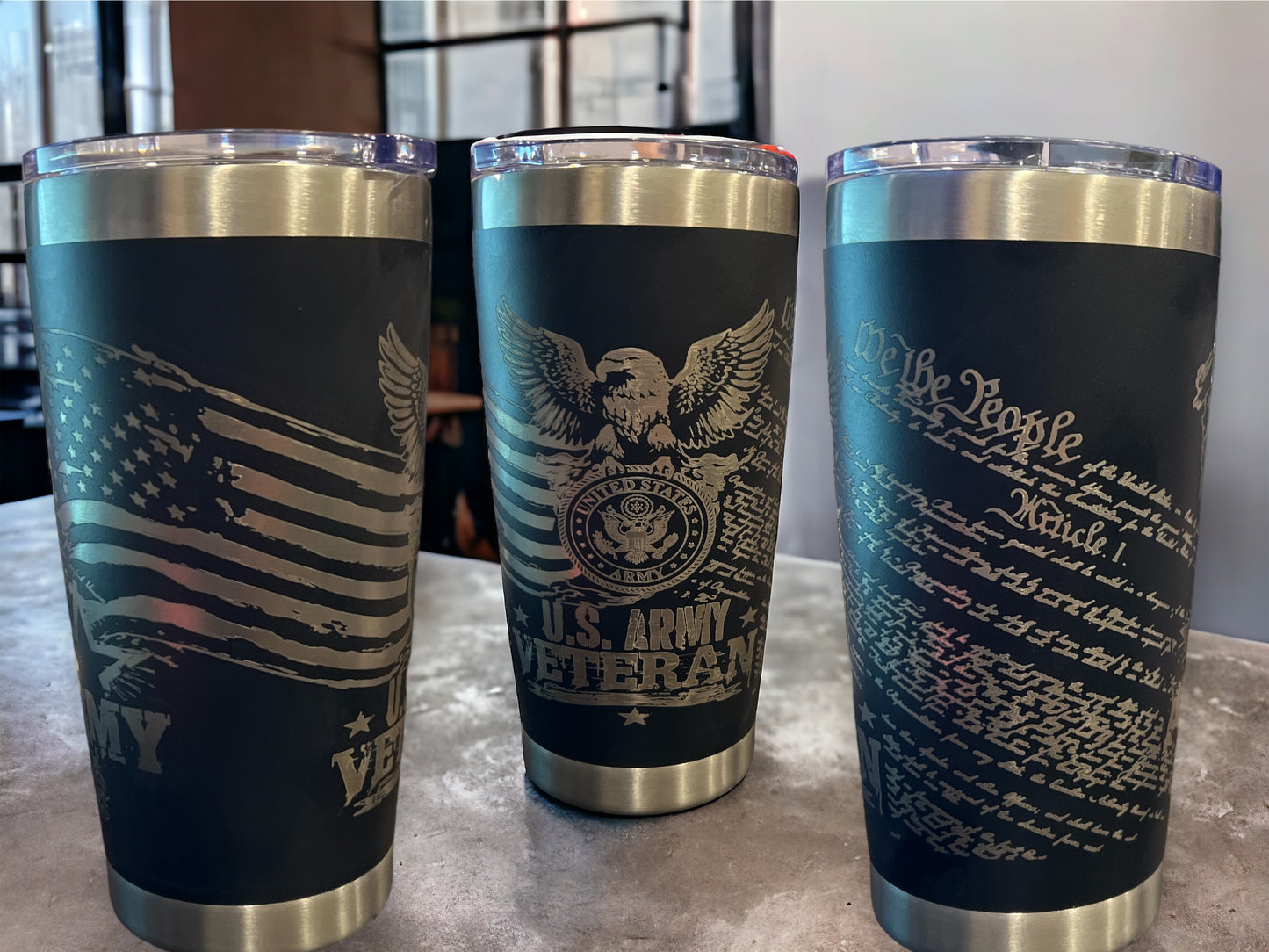 20oz Engraved Travel Tumbler- US Army veteran ￼