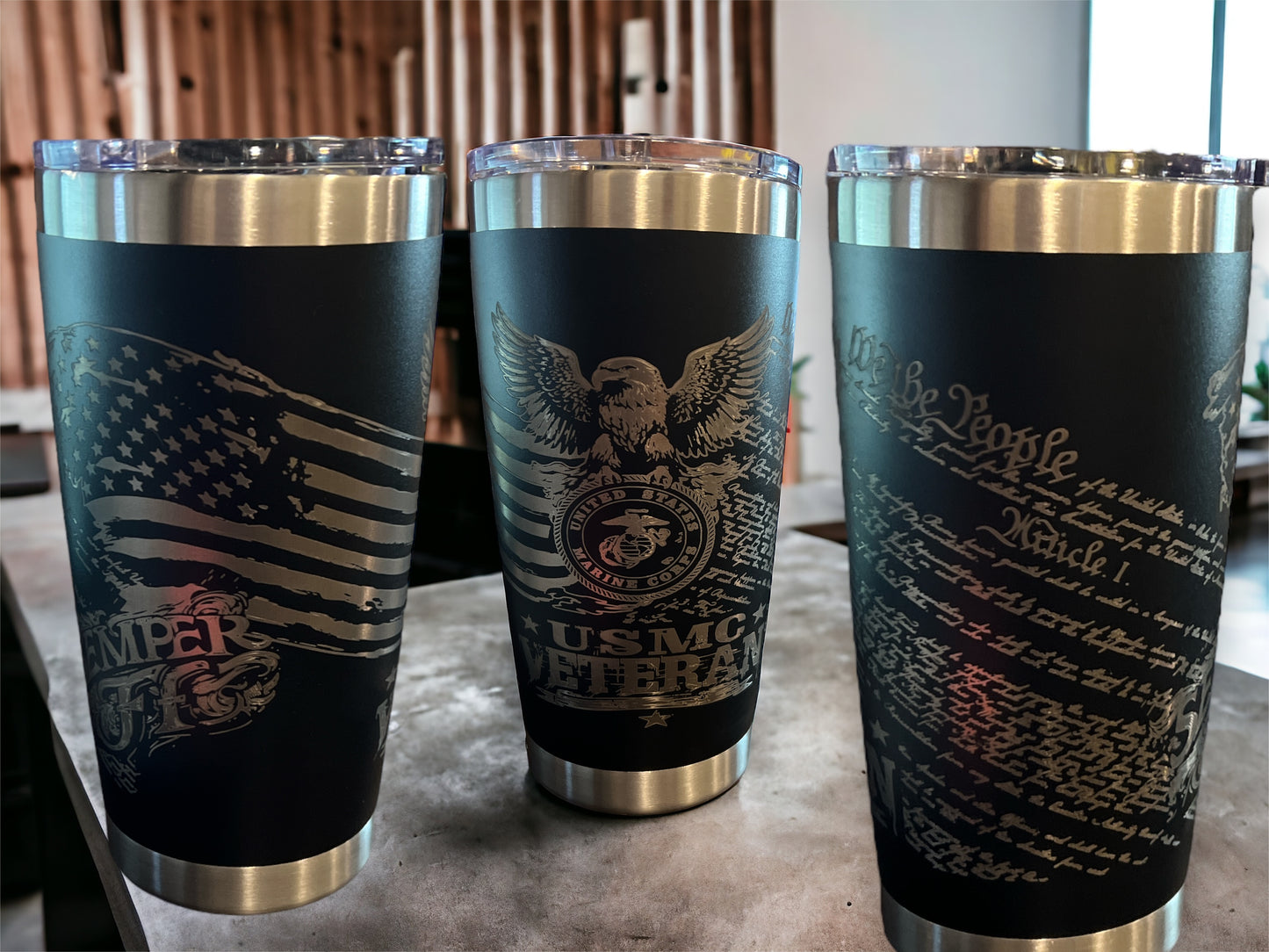 20oz Engraved Travel Tumbler- Marine Corp MC veteran ￼