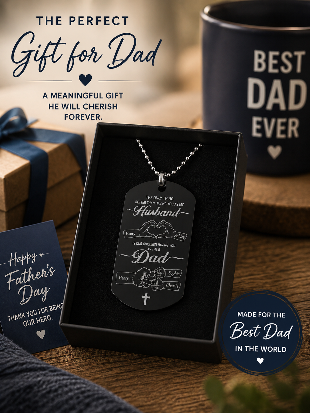 Personalized Father’s Day Engraved Dad Keychain | Custom Kids Names Gift for Dad