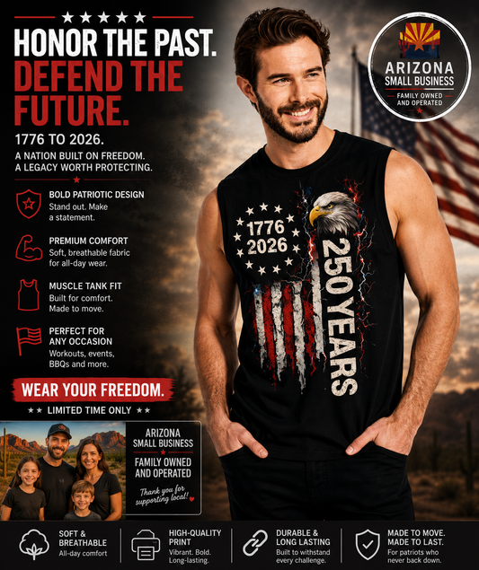 America 250 Patriotic Tank Top | 1776-2026 American Freedom Eagle Muscle Tank