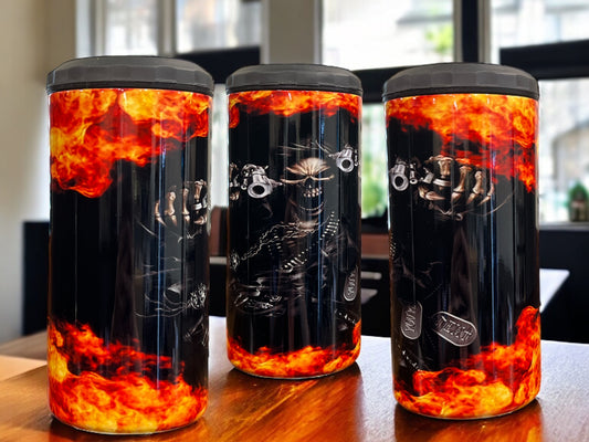 4 in 1 Bottle and Can Holder and Tumbler 16oz- skull and bike