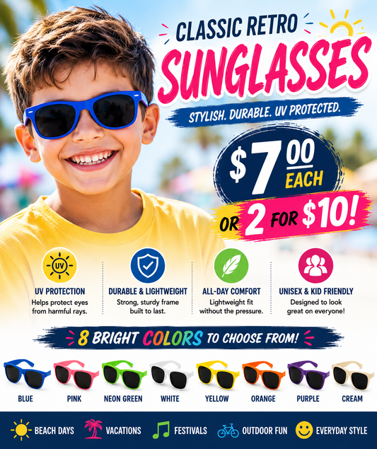 Classic Retro UV Protection Sunglasses – Adult or Child Unisex Fashion Shades