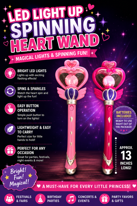 LED Light Up Spinning Heart Wand with Wings