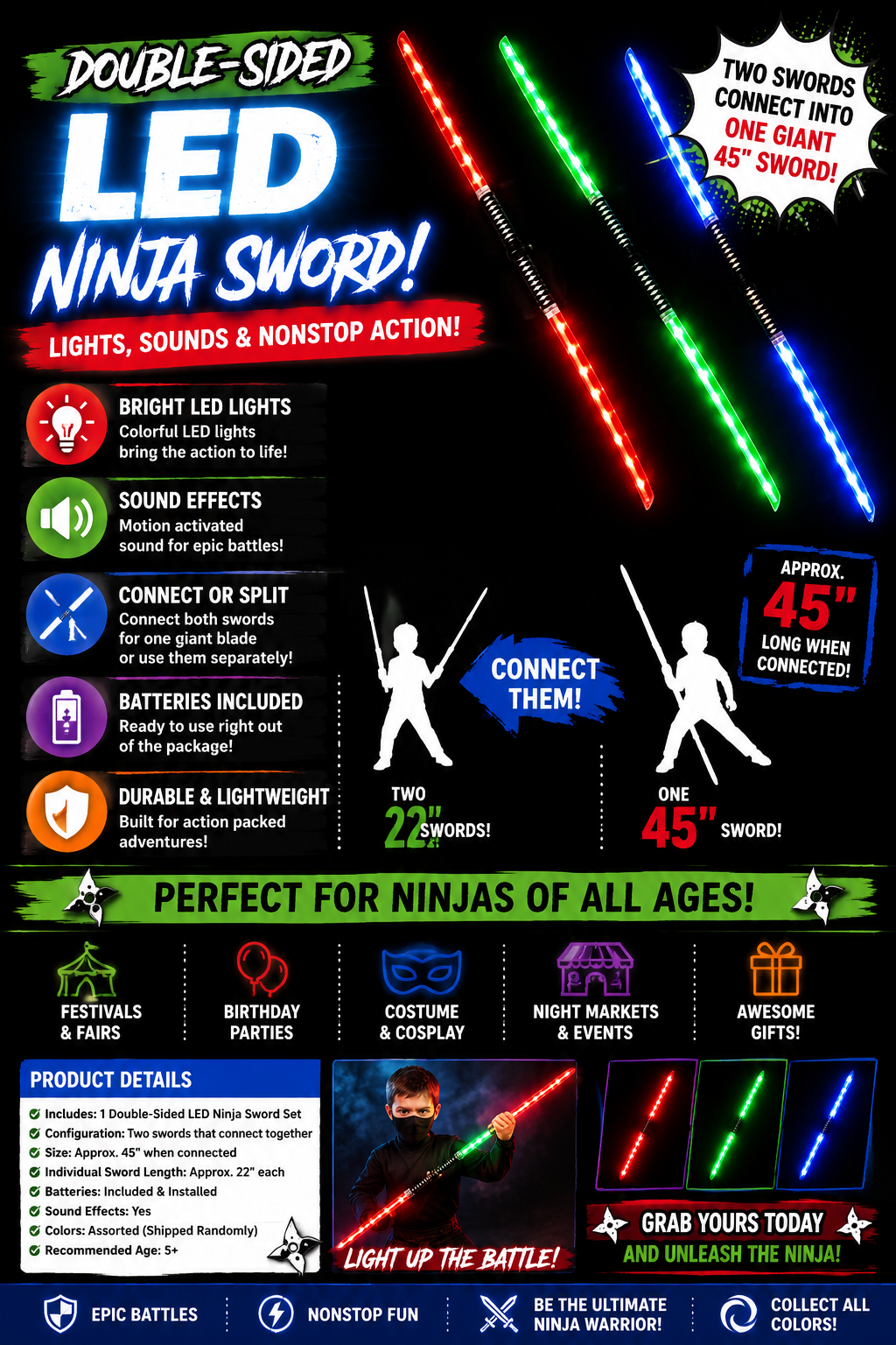 Double-Sided LED Ninja Sword