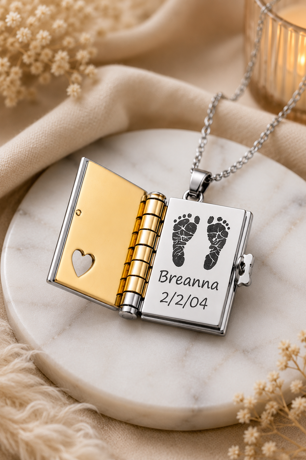 Personalized Engraved Mini Book Necklace – Custom Photo & Name Keepsake Gift for Mom, Grandma & Loved Ones