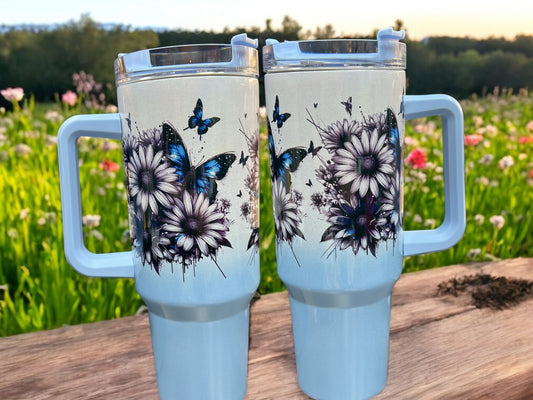 holographic shimmer blue butterfly– 40oz Stainless Steel Thirst Quencher in Teal