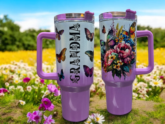 Grandma with flowers holographic sparkle 40oz Stainless Steel Thirst Quencher Tumblers