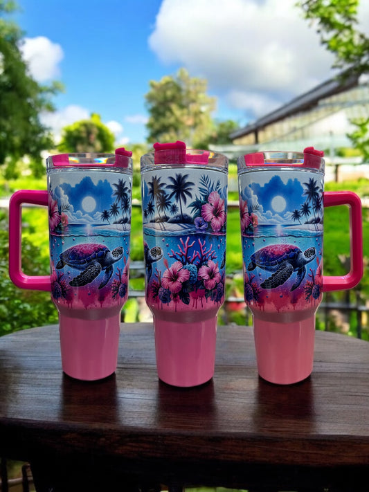 Ocean Turtle, 40oz Stainless Steel Thirst Quencher Travel Cups Tumblers Water Bottles