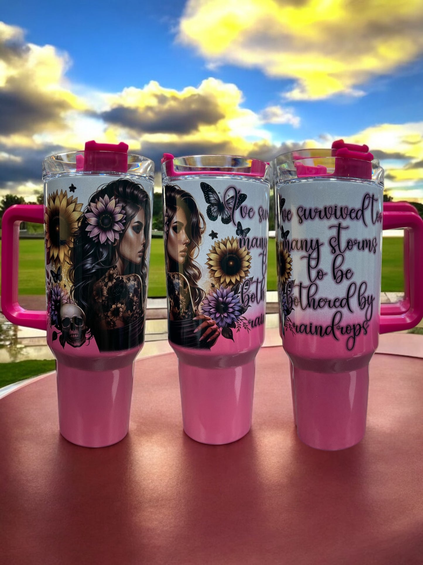 I've survived too many storms to be bothered by raindrops 40oz Stainless Steel Thirst Quencher Cup Tumbler