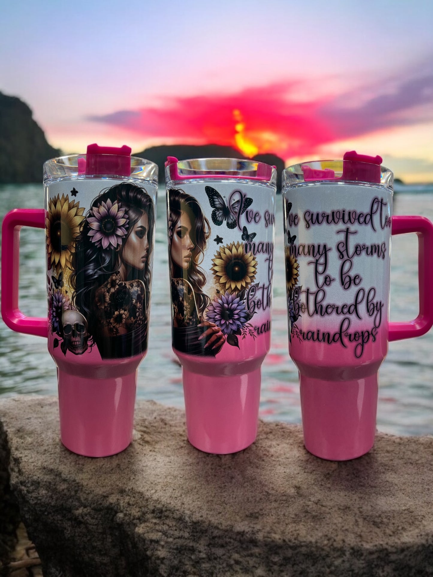I've survived too many storms to be bothered by raindrops 40oz Stainless Steel Thirst Quencher Cup Tumbler