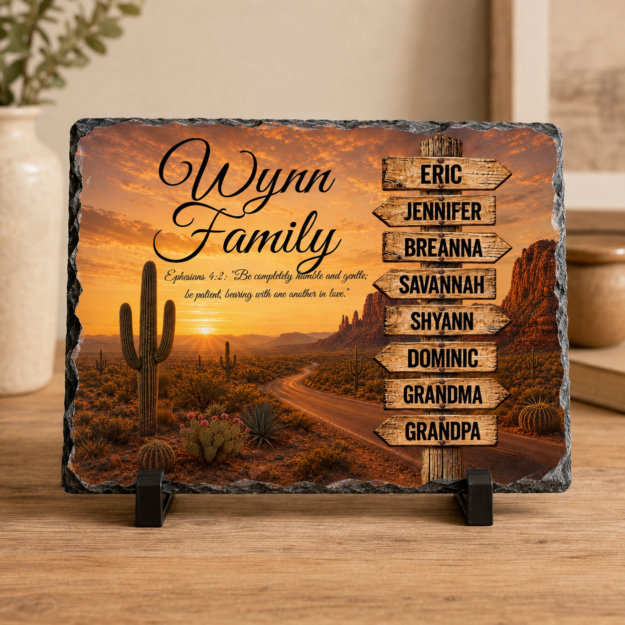 Personalized Arizona Family Rock Slate – Custom Family Names Desert Sign Memorial & Home Decor Gift