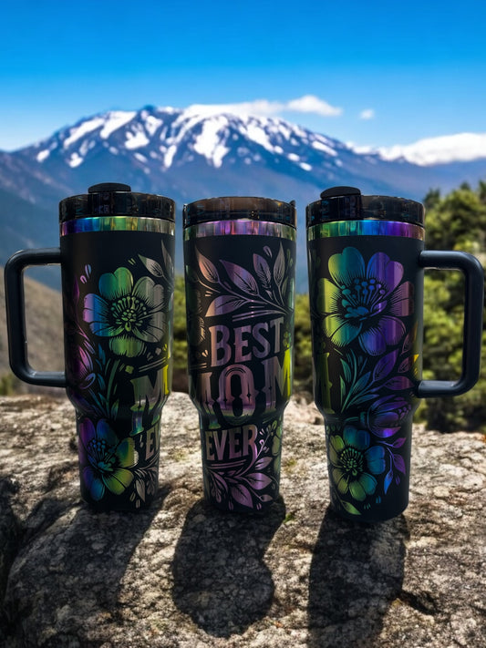 Best mom Ever rainbow Engraved- 40oz Stainless Steel Portable Cup with Handle
