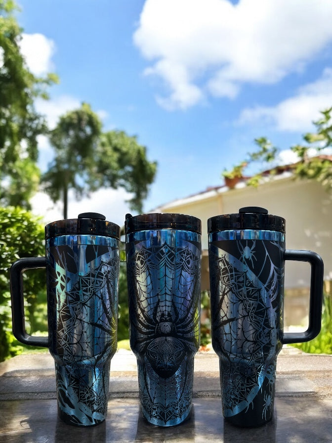 Spider Engraved 40oz Stainless Steel Thirst Quencher Travel Cup Tumblers