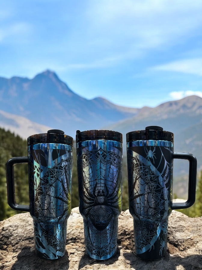 Spider Engraved 40oz Stainless Steel Thirst Quencher Travel Cup Tumblers