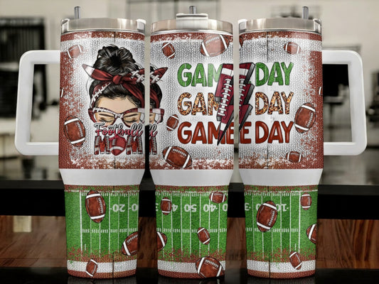 40oz “Football Mom” Stainless Steel Travel Tumbler with Handle