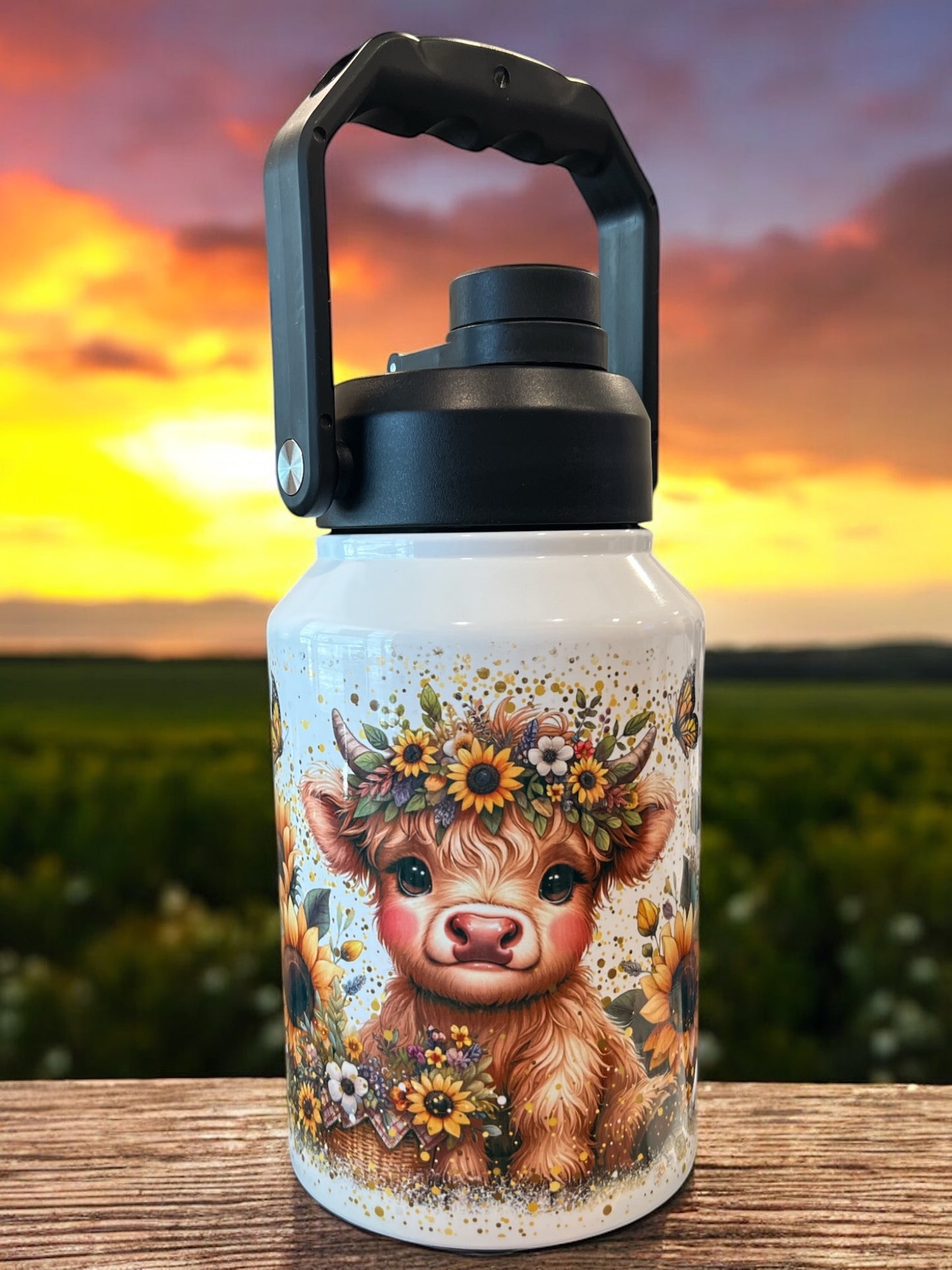 sunflower cow stainless steel 70oz Thirst Quencher