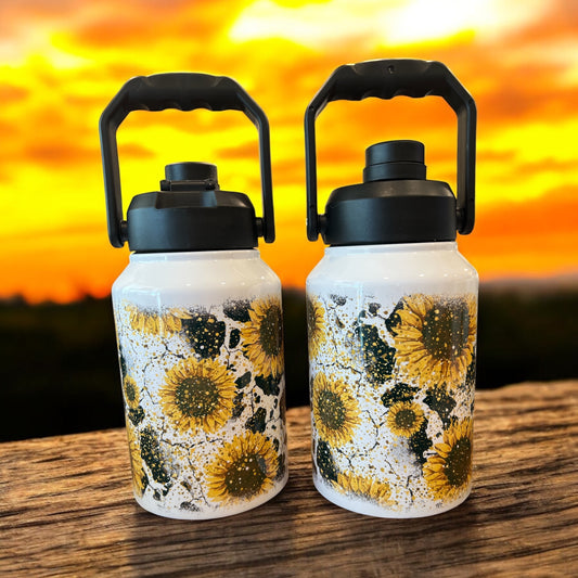 Cow print sunflowers  stainless steel 70oz Thirst Quencher