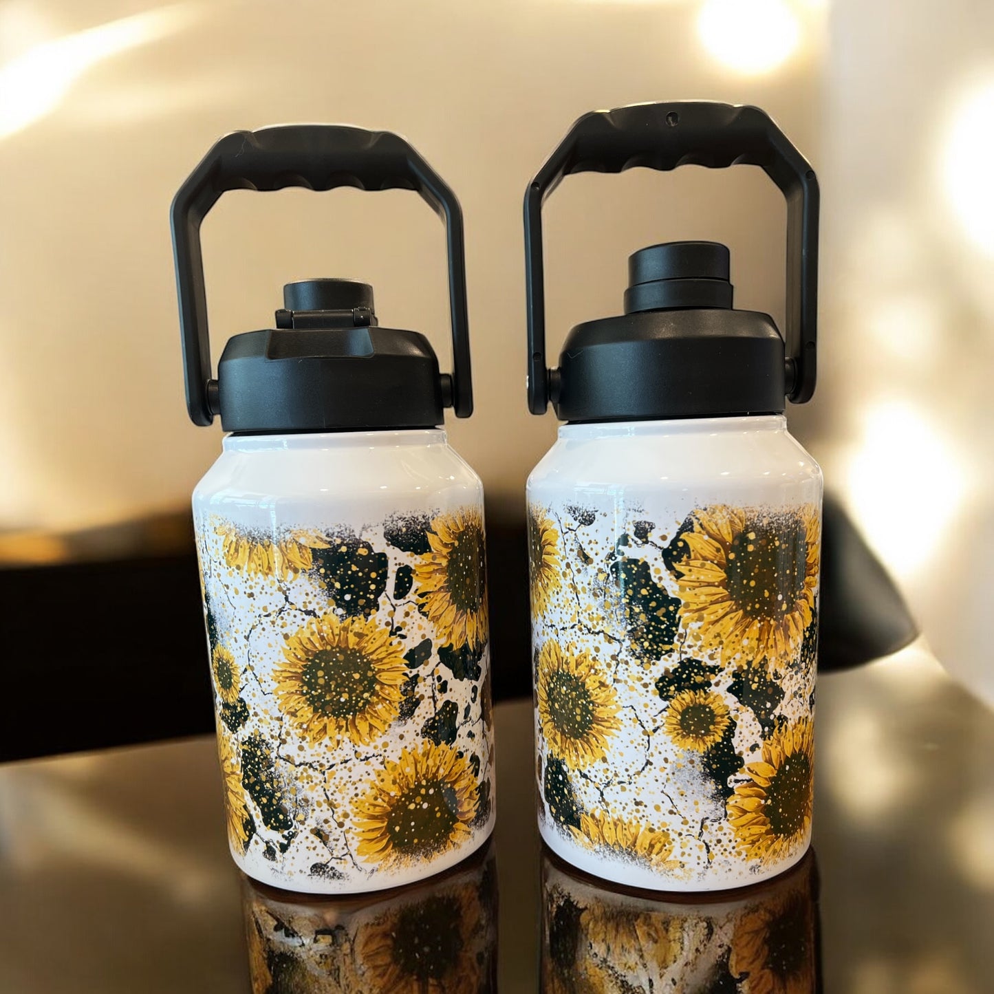 Cow print sunflowers  stainless steel 70oz Thirst Quencher