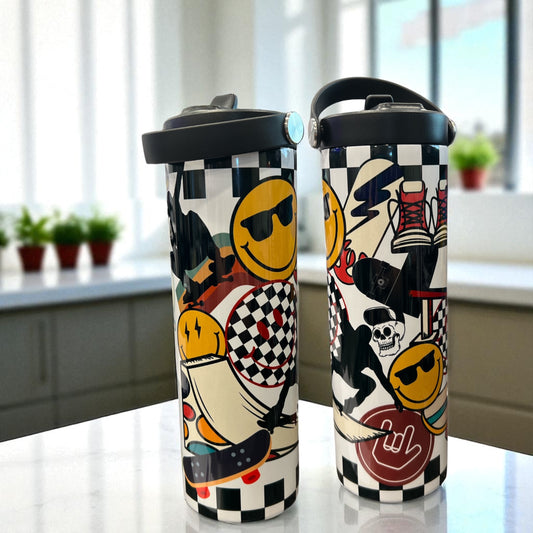 Retro Skate Vibes Bright, Fun & Functional 20oz Leak-Proof Stainless Steel Water Bottle