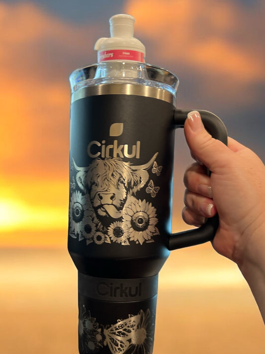 Cirkul Cow Engraved 40oz All Day Straw Sip Stanley Style.