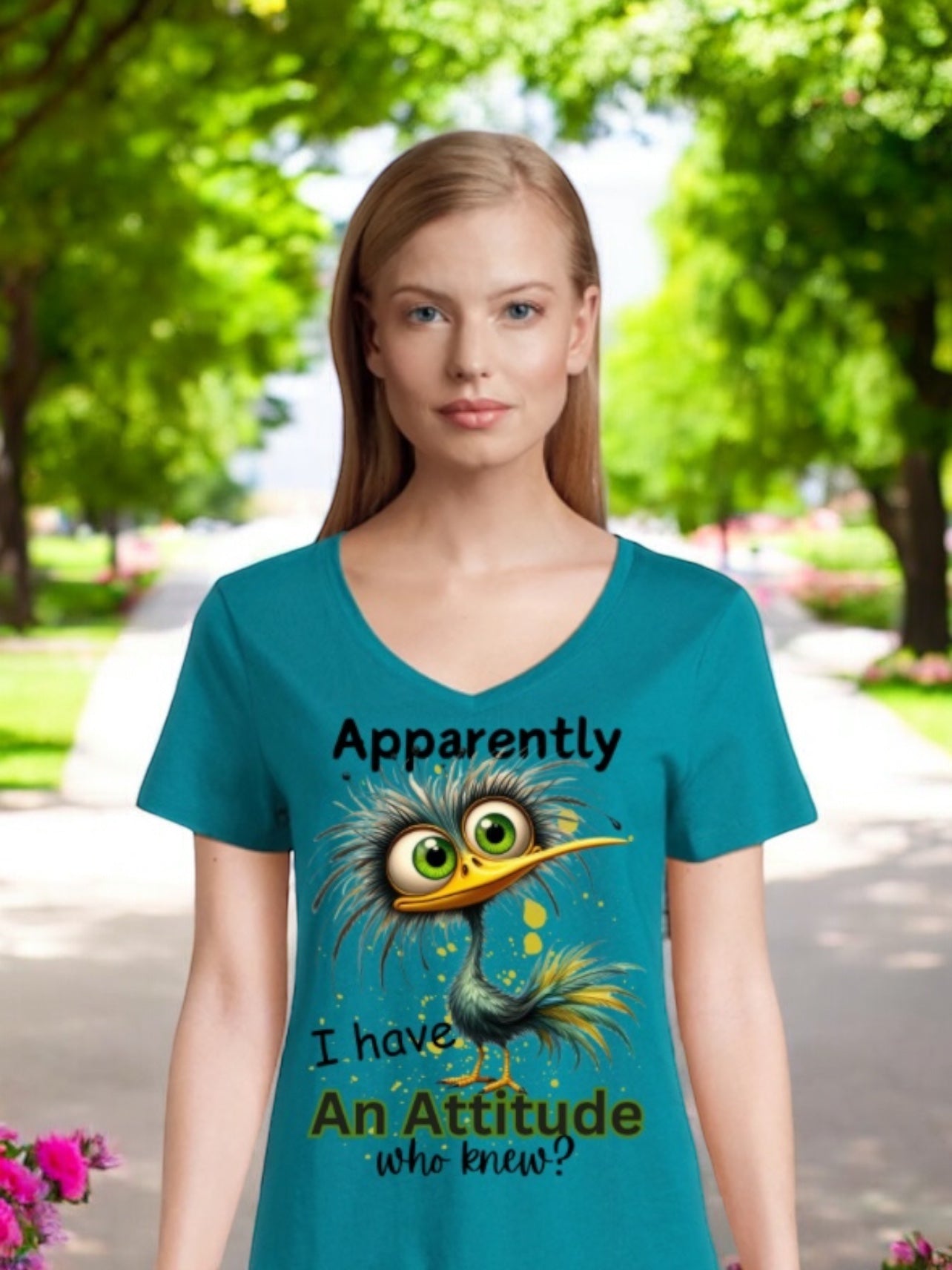 Women's V Neck Shirt -Apparently I have an Attitude Who Knew  10-23