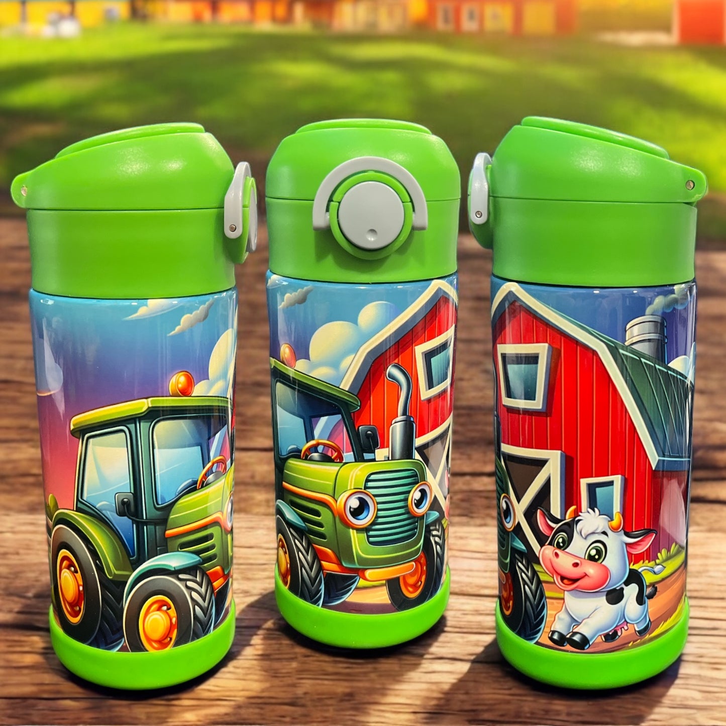 12oz kids water bottles -Cute farm tractor and pig