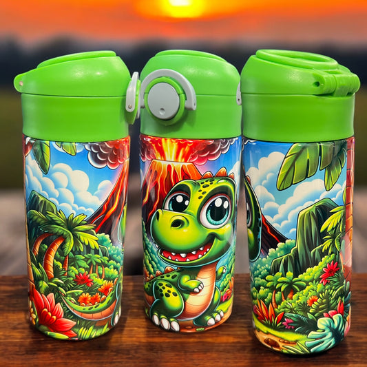 12oz kids water bottles -adorable green dinosaur