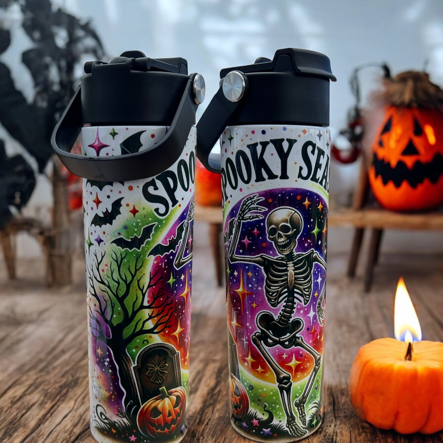 20oz Water Bottles - Fall Halloween Skelton- Dancing Spooky Season Water Bottle/Tumbler/Coffee Tumbler