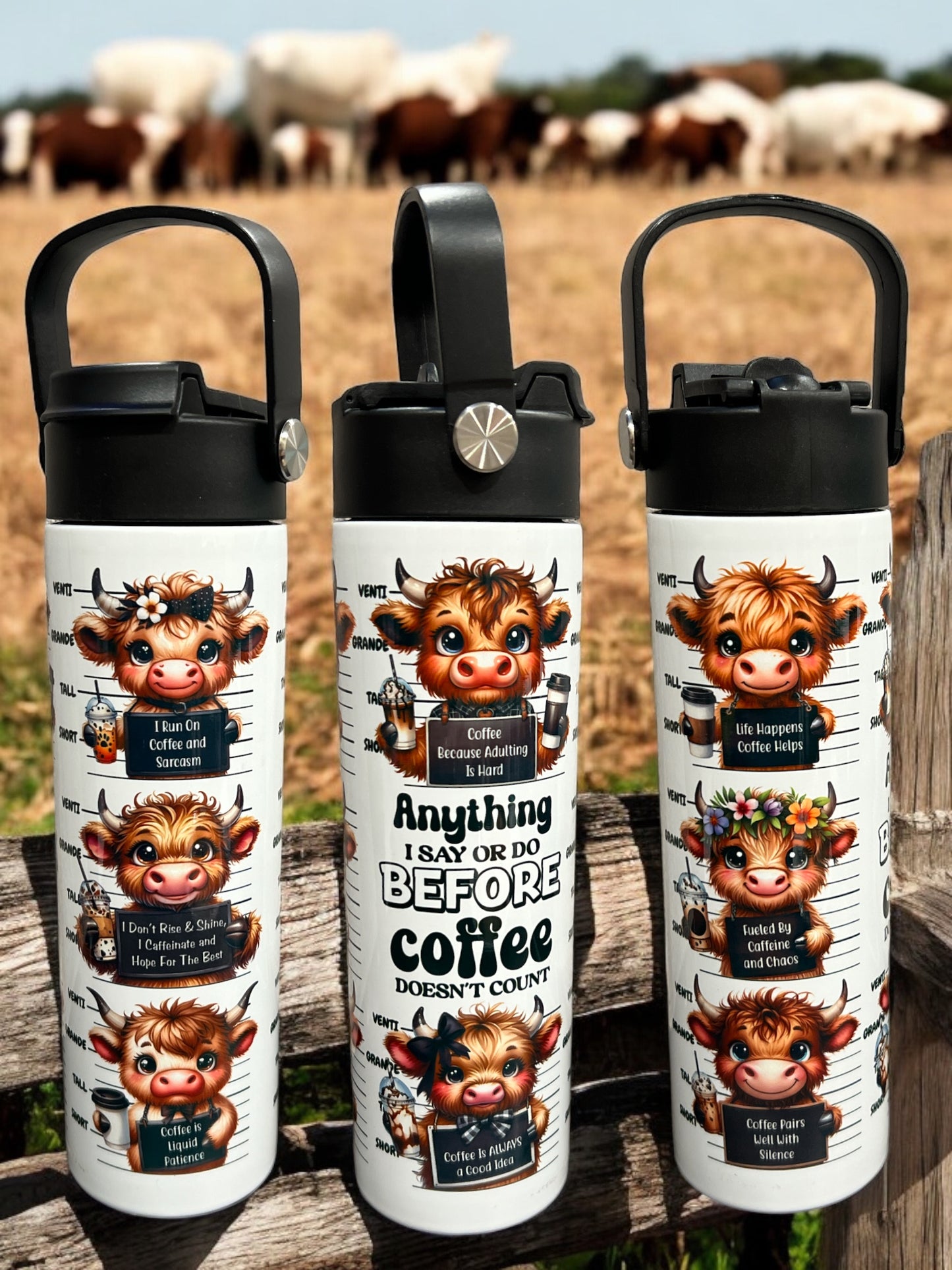 20oz Water Bottles -cows coffee Water Bottle/Tumbler/Coffee Tumbler