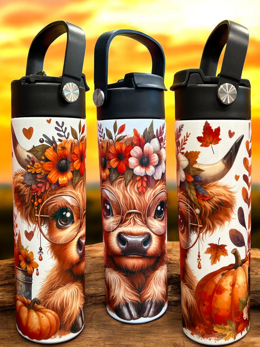 20oz Water Bottles - fall, pumpkin, autumn cows Water Bottle/Tumbler/Coffee Tumbler