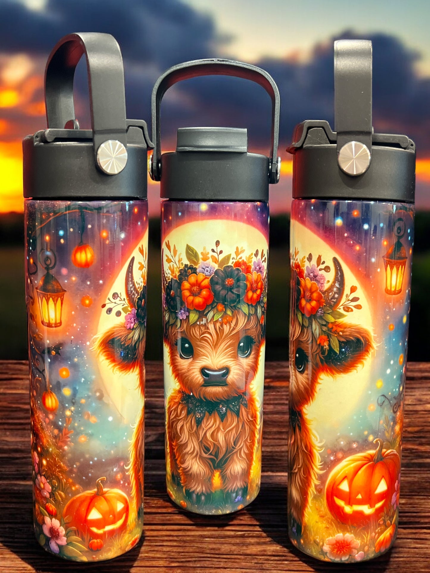 20oz Water Bottles - Halloween Fall Cute Cow  Water Bottle/Tumbler/Coffee Tumbler