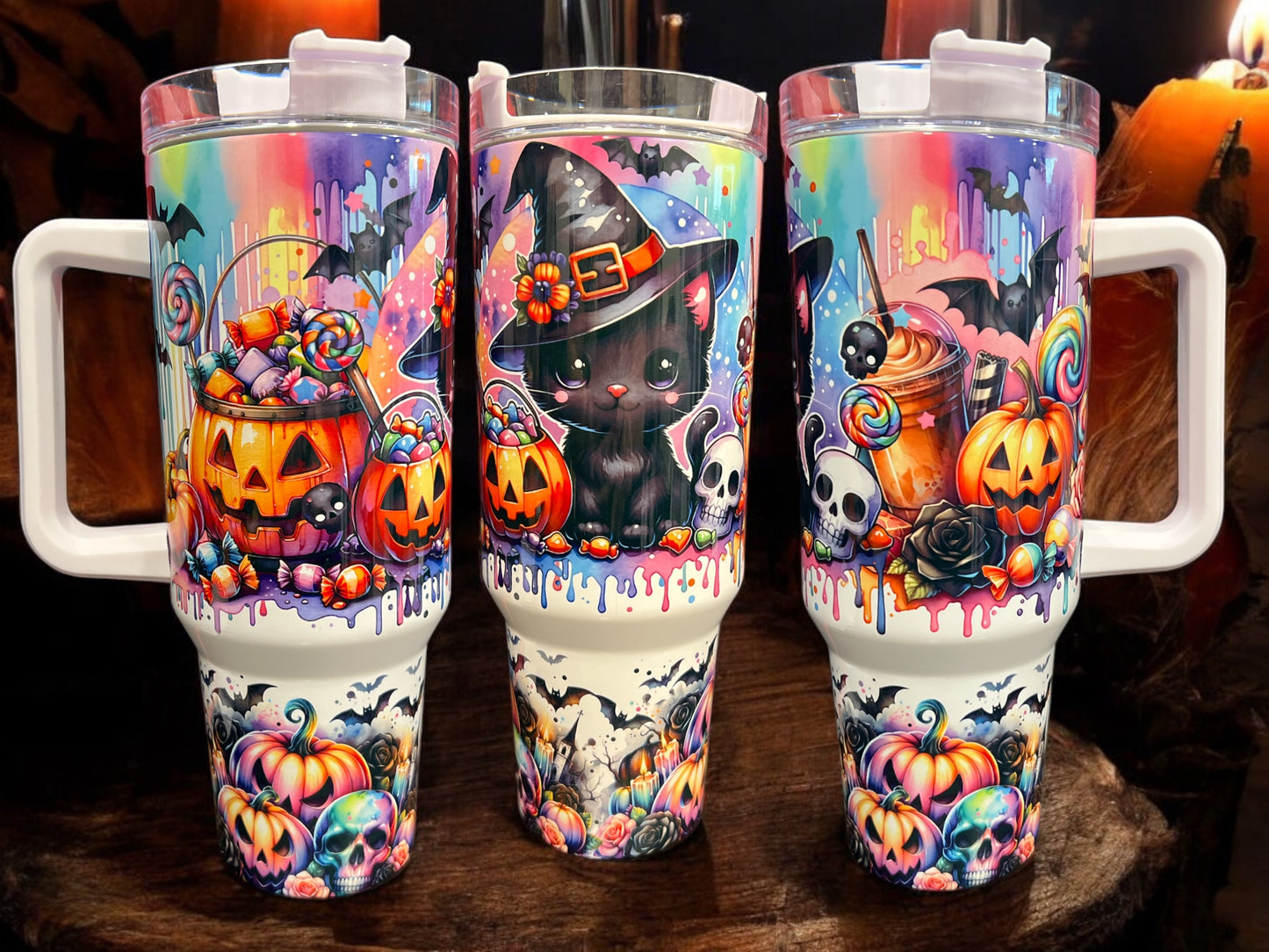 40oz Stanley Style Thirst Quencher Tumblers - Fall Pumpkins Halloween Cat