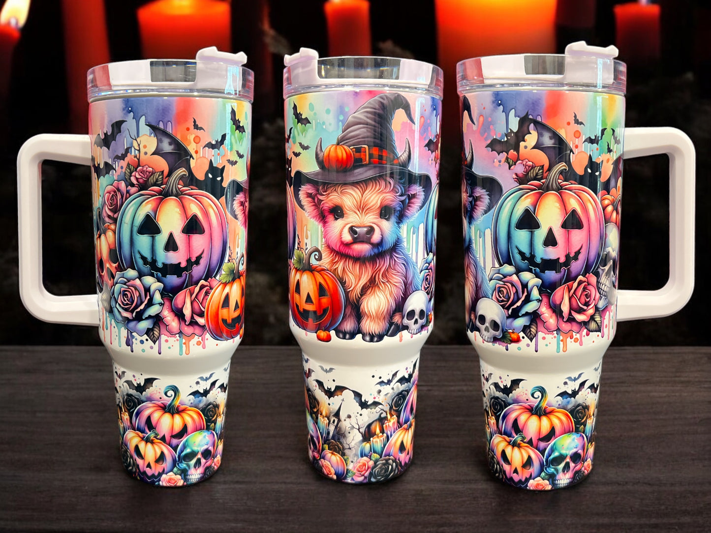 40oz Stanley Style Thirst Quencher Tumblers - Halloween Cow Spooky Season