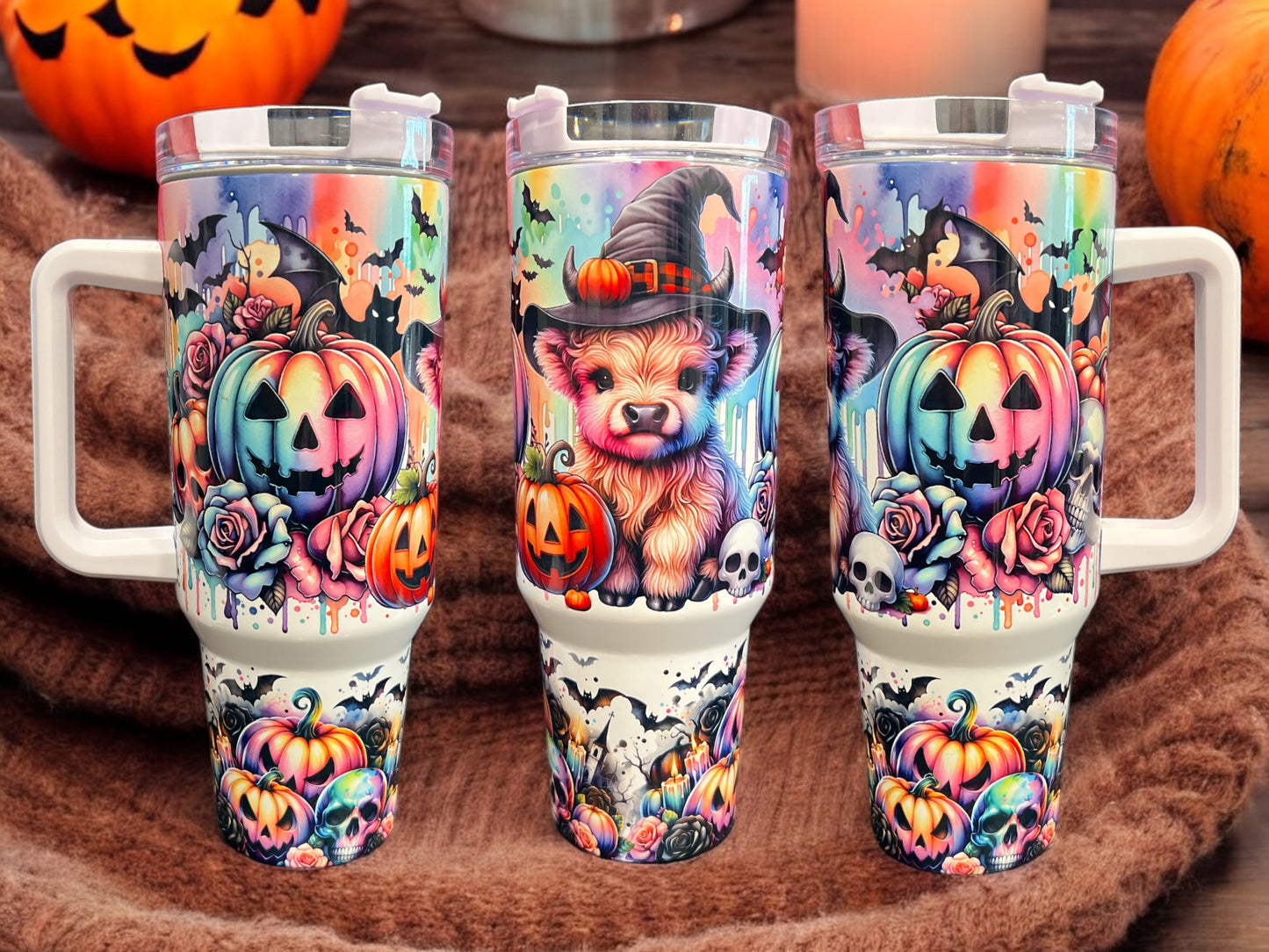 40oz Stanley Style Thirst Quencher Tumblers - Halloween Cow Spooky Season