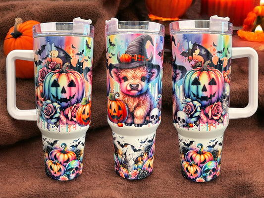 40oz Stanley Style Thirst Quencher Tumblers - Halloween Cow Spooky Season