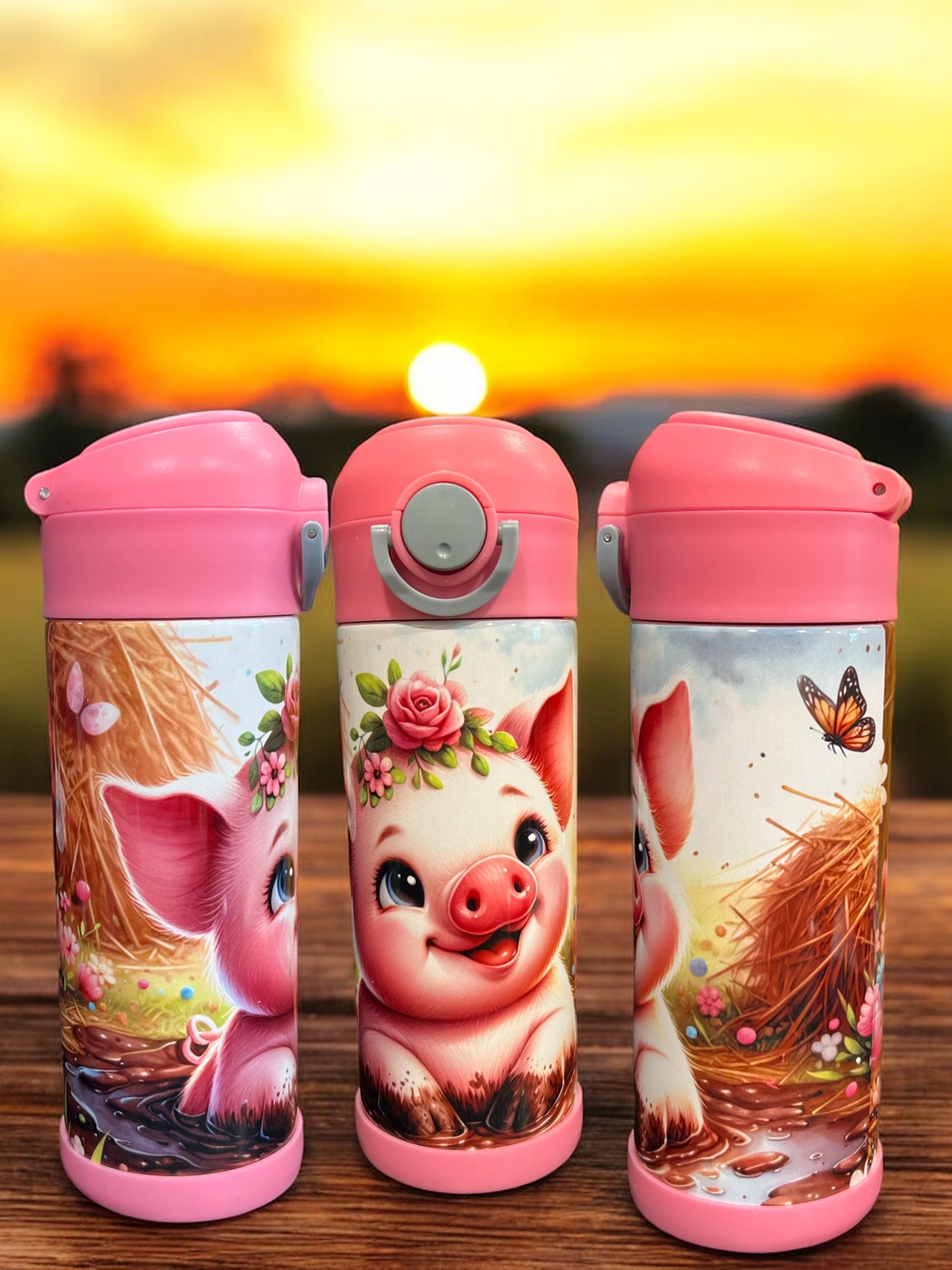 12oz kids water bottles -Kids Farm Cute Pig