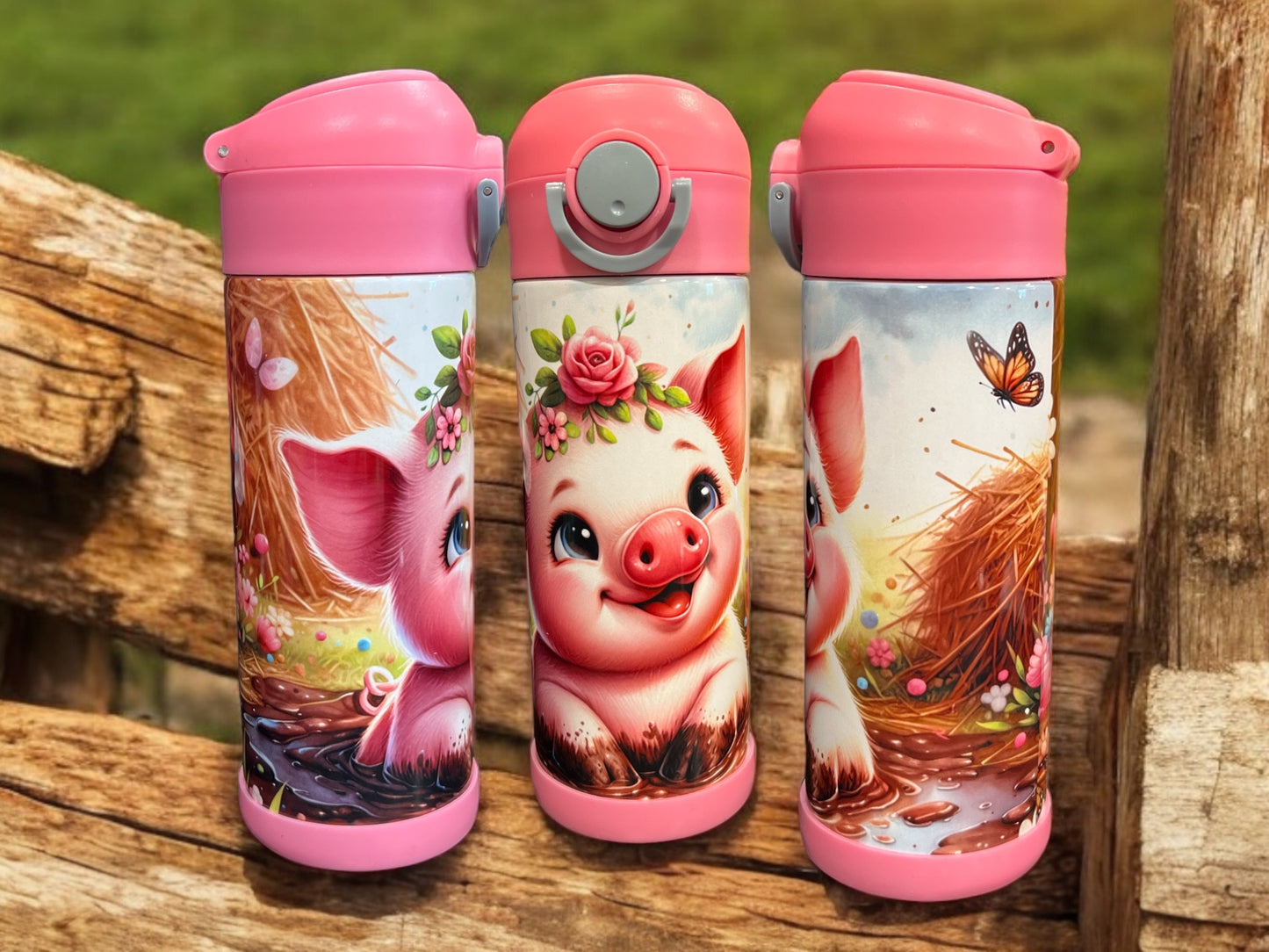 12oz kids water bottles -Kids Farm Cute Pig