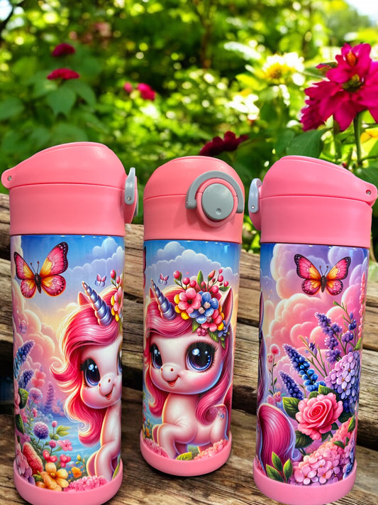 12oz kids water bottles -Pink Cute Unicorn