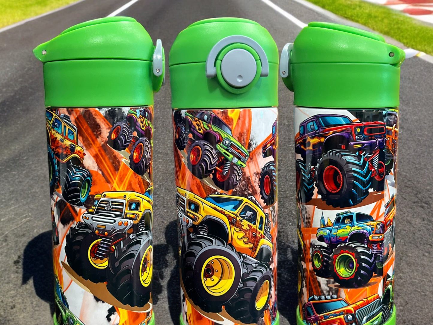 12oz kids water bottles -Monster Trucks