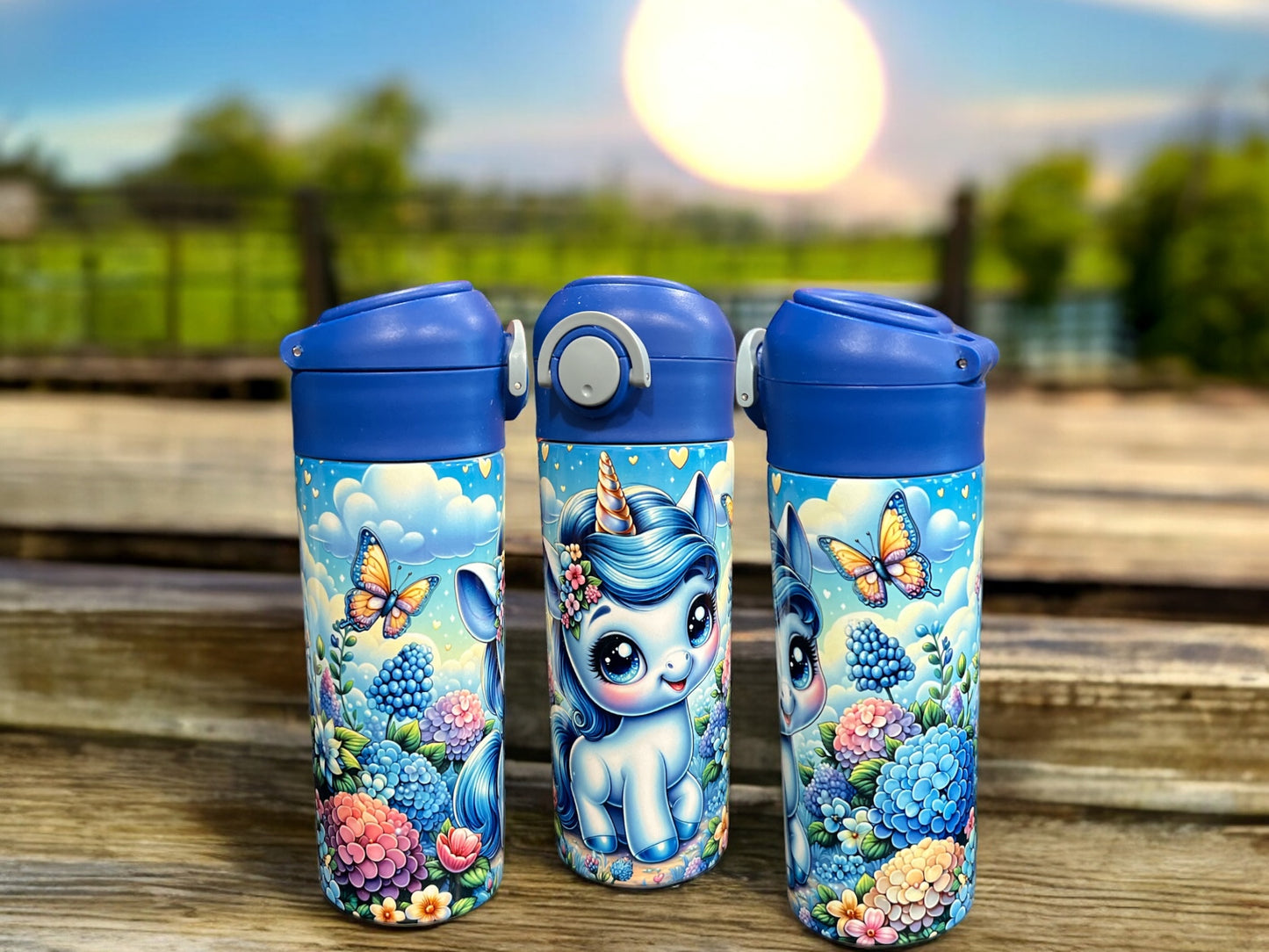 12oz kids water bottles -Blue Unicorn