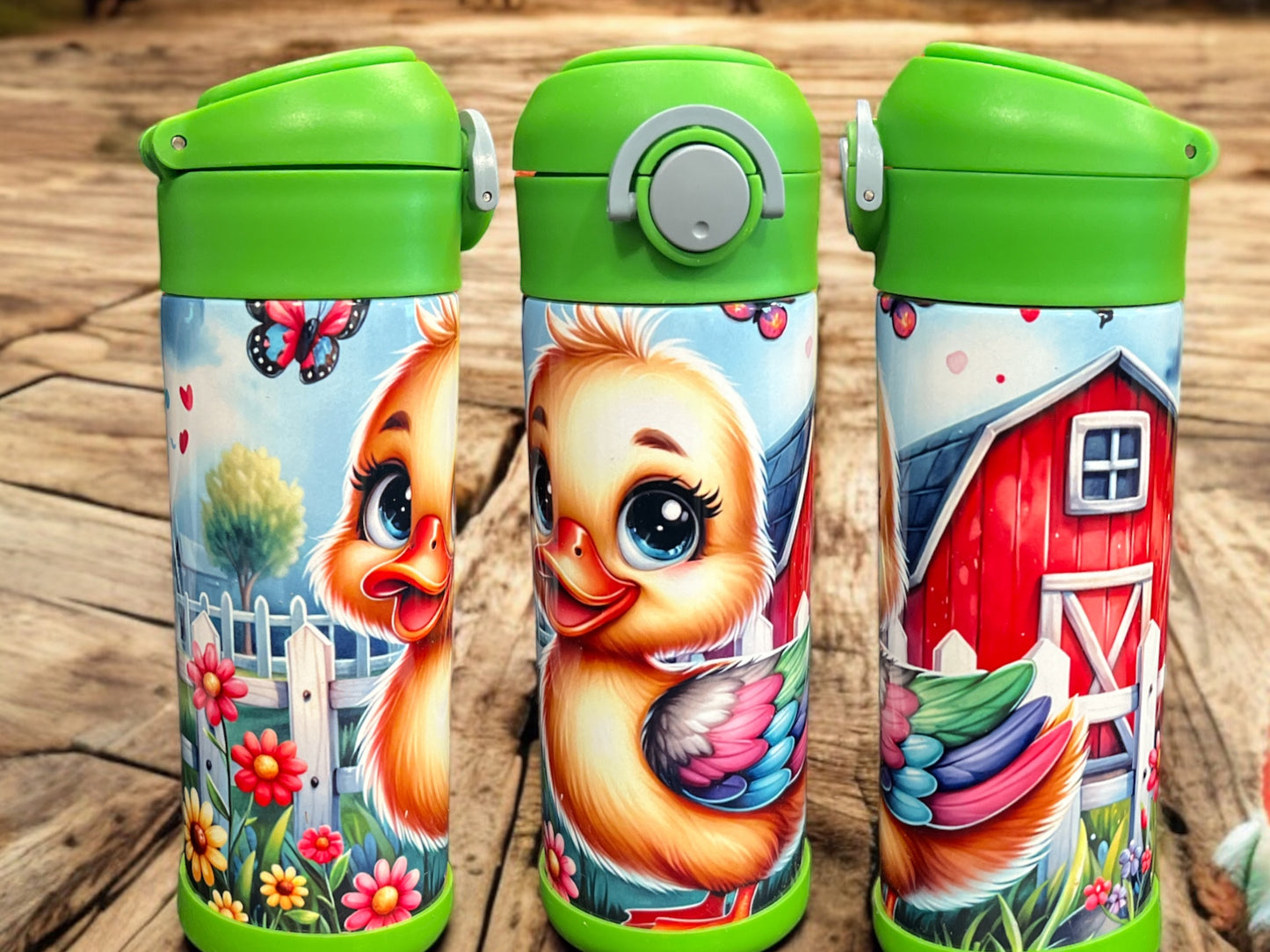 12oz kids water bottles -Cute Duck, Farm