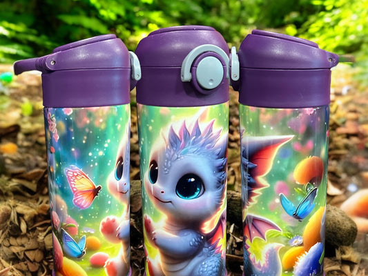 12oz kids water bottles - Adorable Dragon and Butterflies