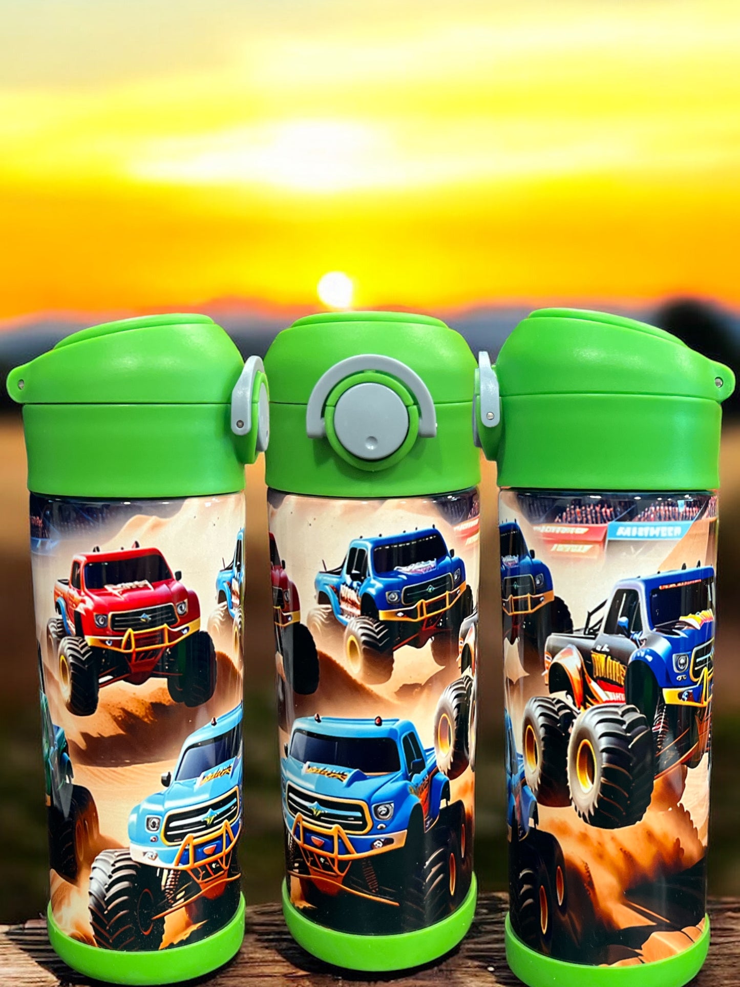 12oz kids water bottles - Monster trucks on track