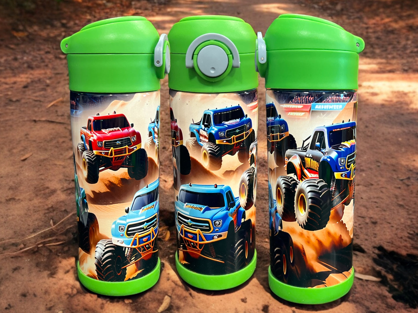 12oz kids water bottles - Monster trucks on track