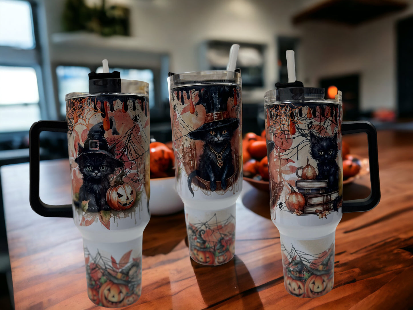 40oz Stanley Style Thirst Quencher Tumblers -Halloween cute cat