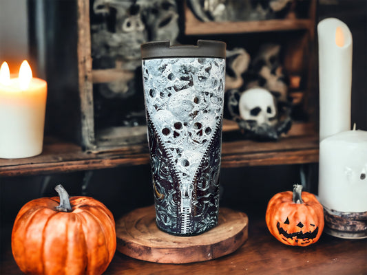 20oz Coffee Travel Tumbler with dual lids -halloween skulls