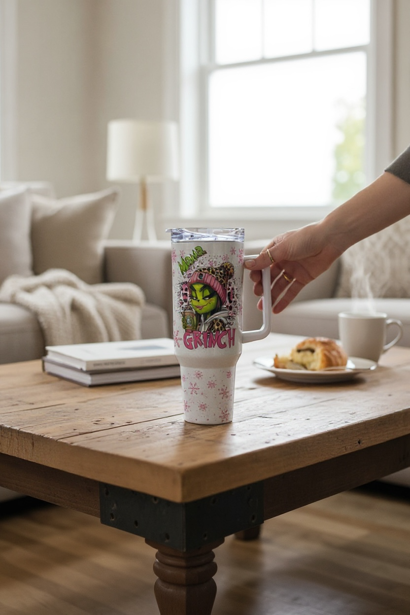 40oz HOLOGRAPHIC Shimmer Stanley Style- MAMA Grinch